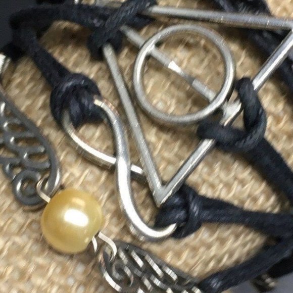 Jewelry Harry Potter Bracelet Deathly Hallows Black Leather Quidditch